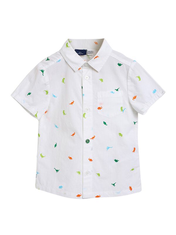 Boys White Printed Short Sleeve Woven Shirt image number 0